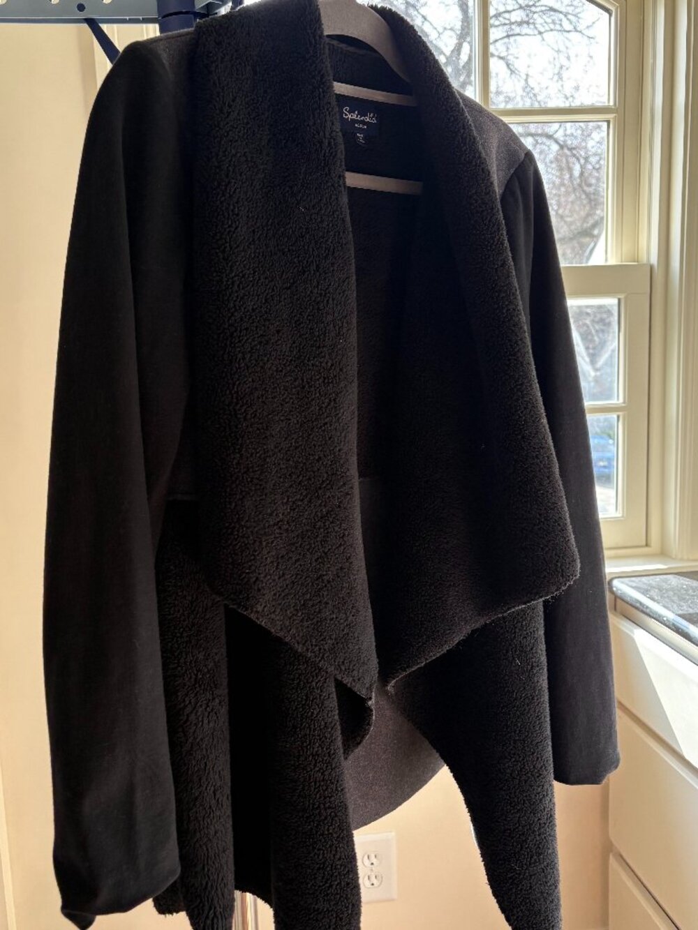 Splendid Sherpa Open Front Lined Cardigan | Black & Gray, Size: Medium